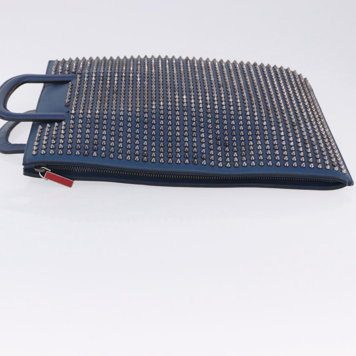 Christian Louboutin Hand Bag Leather Blue Silver Auth ka6102