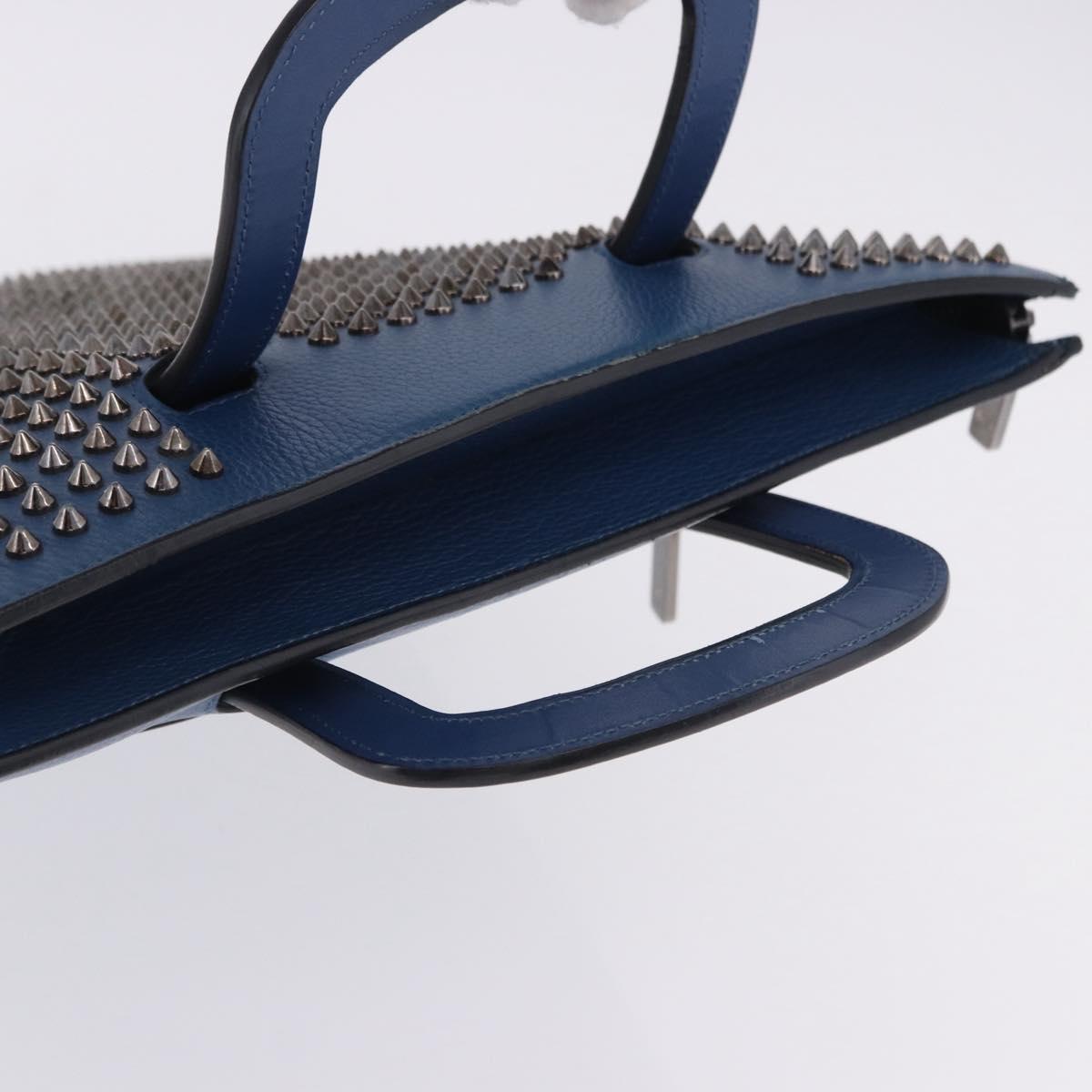 Christian Louboutin Hand Bag Leather Blue Silver Auth ka6102