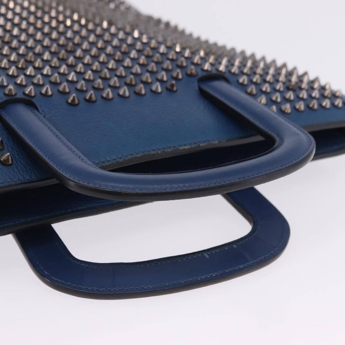 Christian Louboutin Hand Bag Leather Blue Silver Auth ka6102