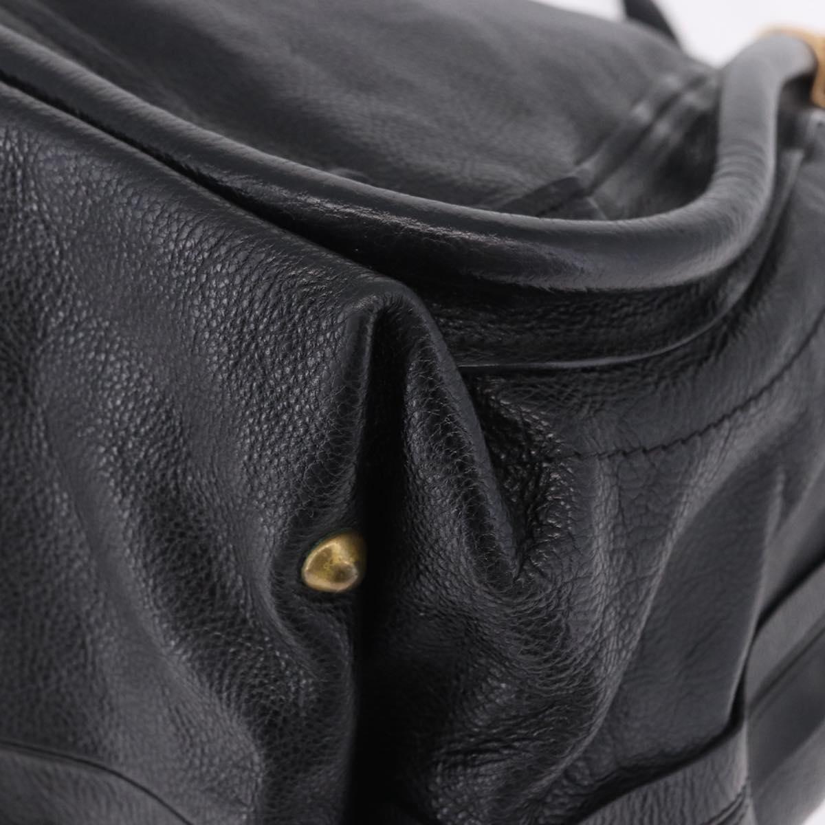 Chloe Paraty Hand Bag Leather Black Gold Tone Auth ka6106