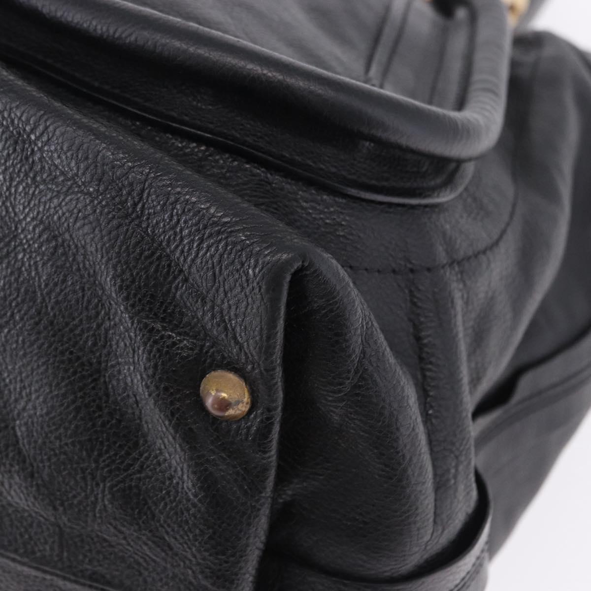 Chloe Paraty Hand Bag Leather Black Gold Tone Auth ka6106