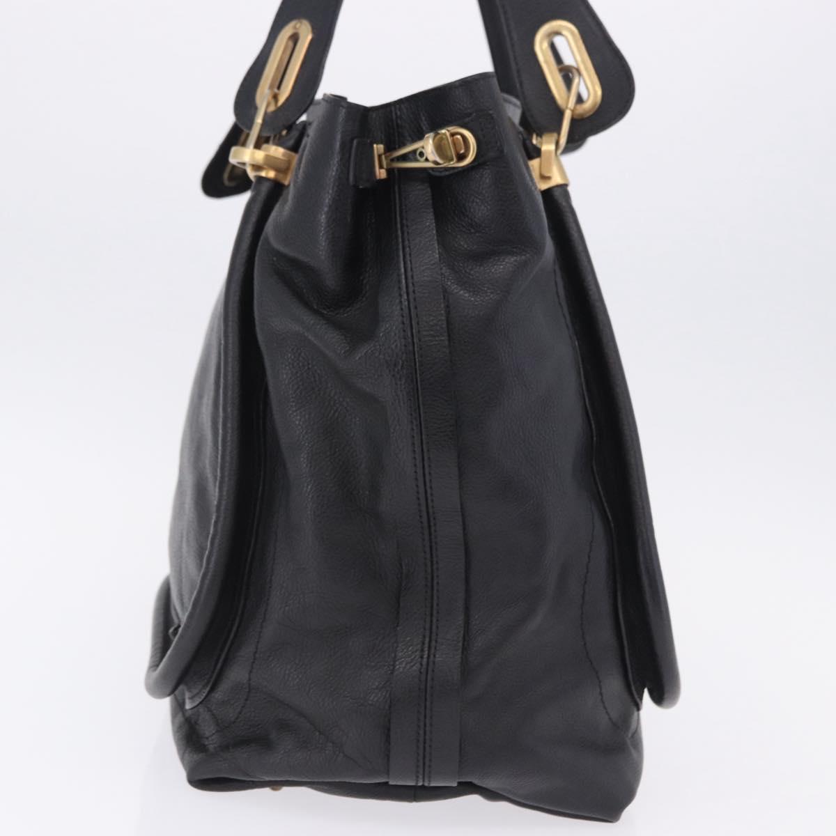 Chloe Paraty Hand Bag Leather Black Gold Tone Auth ka6106
