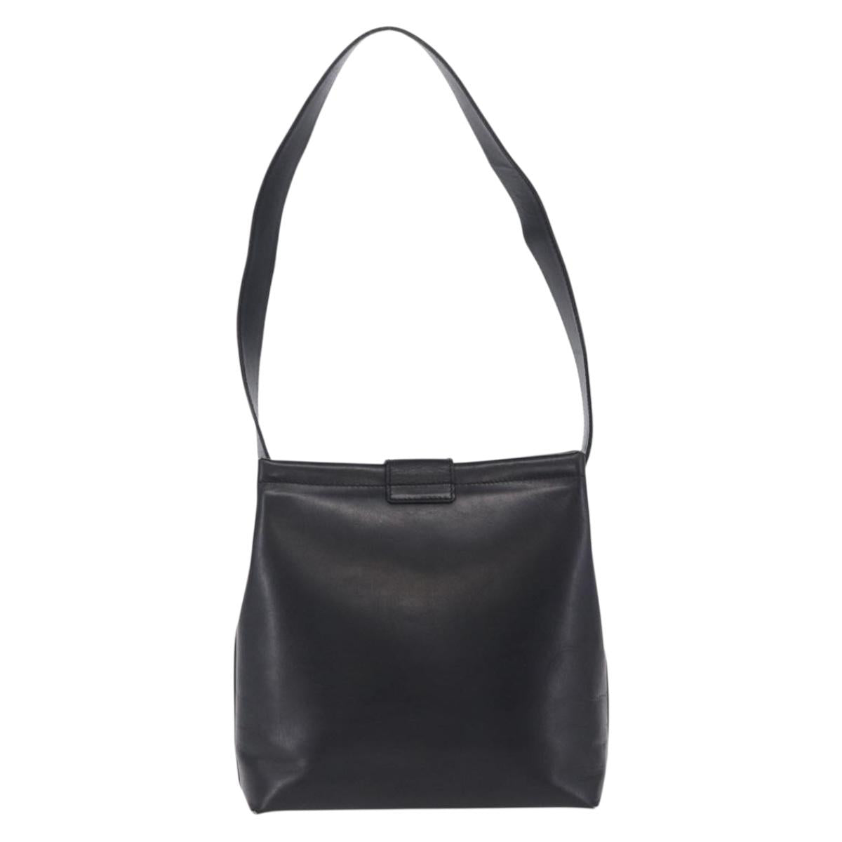 Salvatore Ferragamo Vala Shoulder Bag Leather Black Gold Tone Auth ka6109