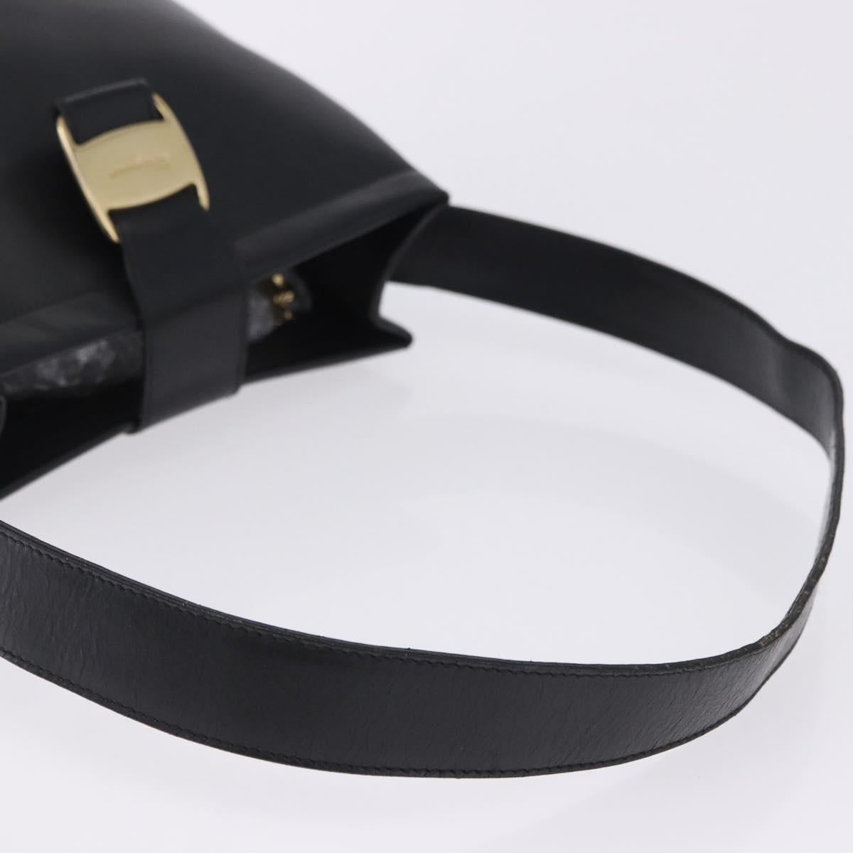 Salvatore Ferragamo Vala Shoulder Bag Leather Black Gold Tone Auth ka6109