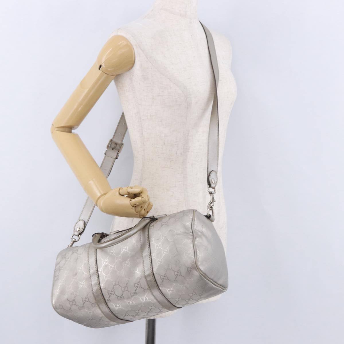 GUCCI GG Implementation Hand Bag PVC Leather 2way Silver 203696 Auth ka6110A