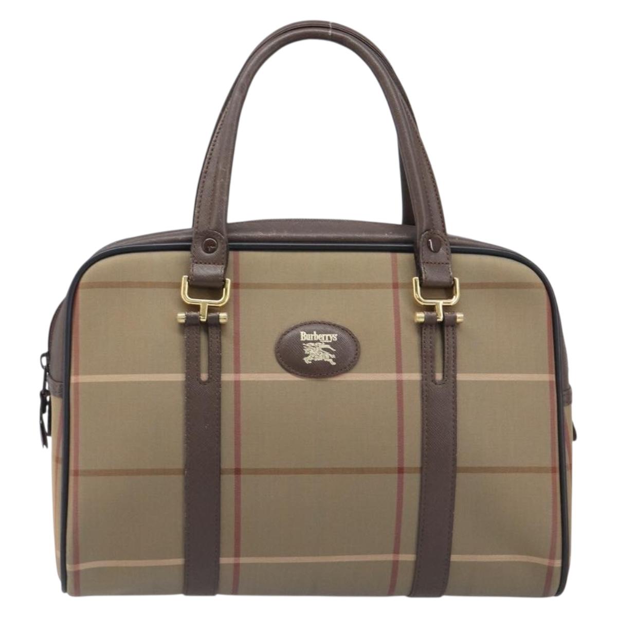 Burberrys Nova Check Hand Bag Canvas Beige Gold Tone Auth ka6111