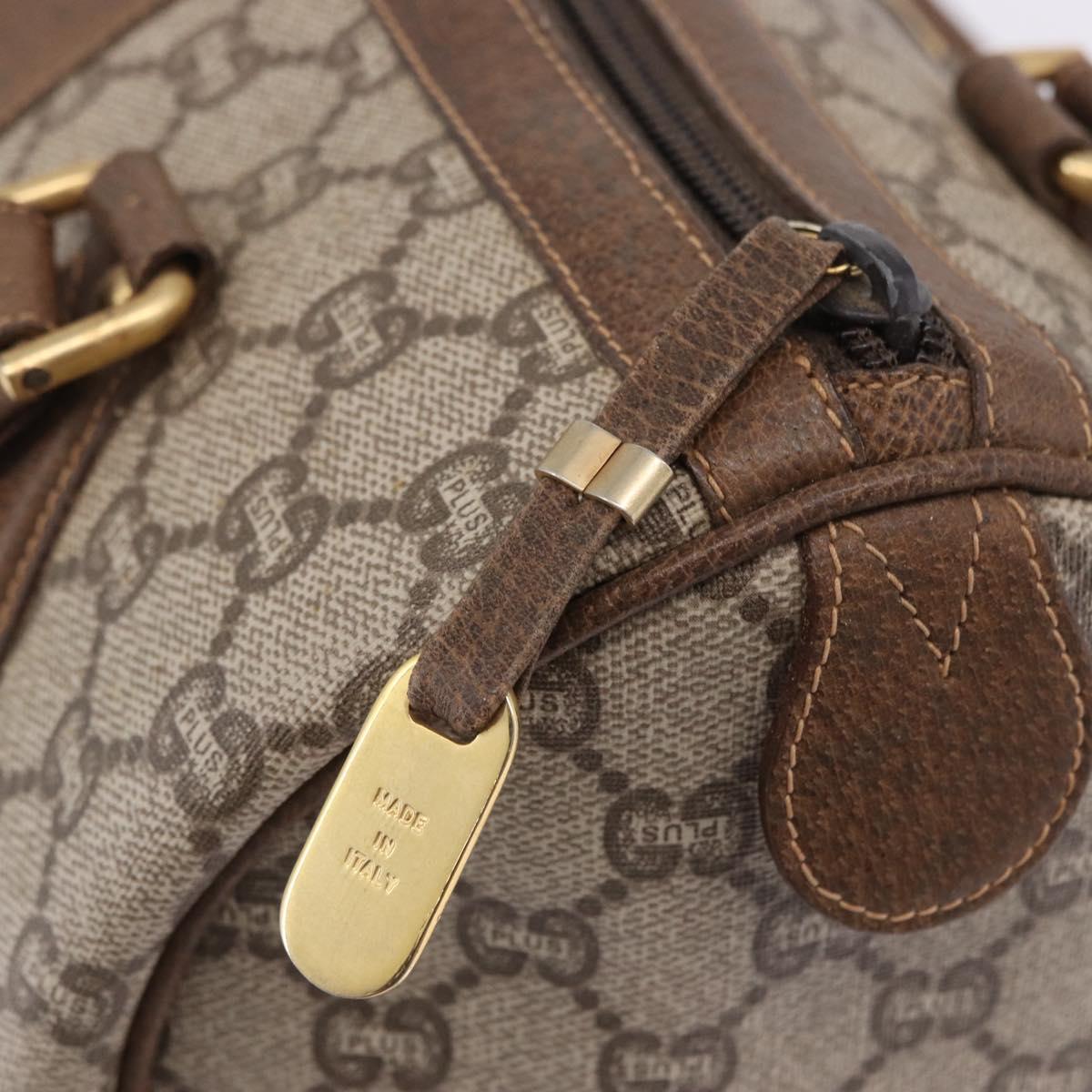 GUCCI GUCCI Plus Hand Bag PVC Leather Beige Gold Tone Auth ka6112