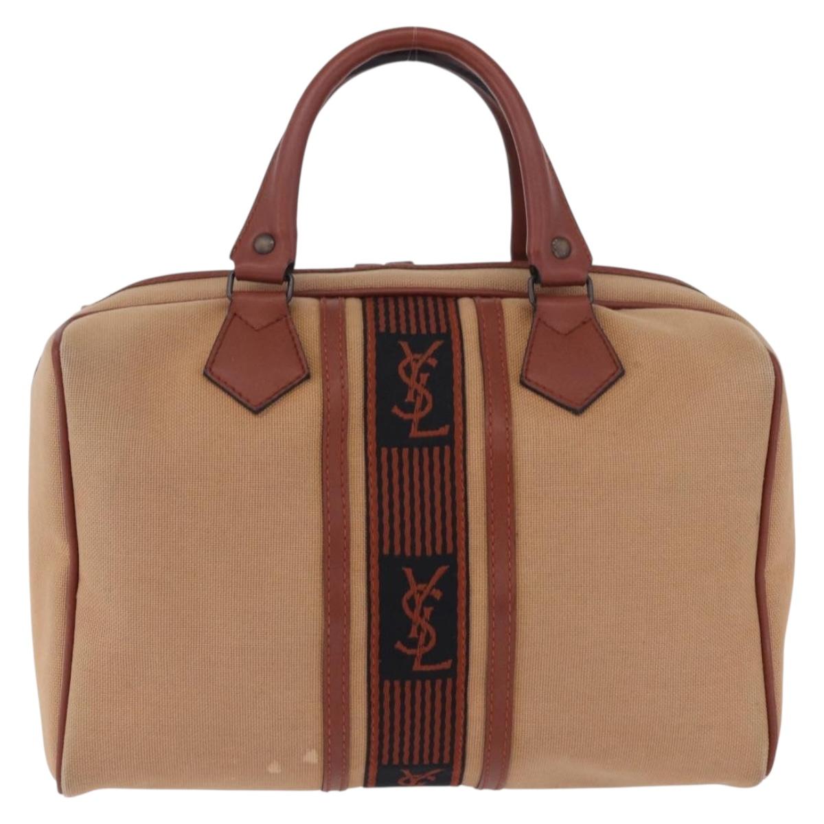 SAINT LAURENT Hand Bag Canvas Beige Brown Auth ka6114