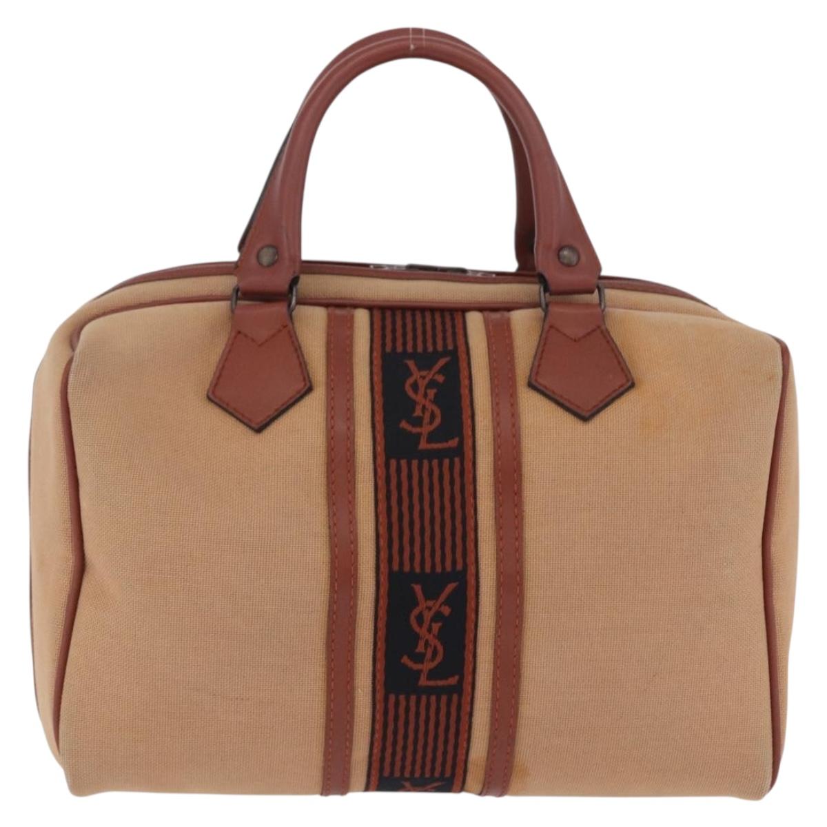 SAINT LAURENT Hand Bag Canvas Beige Brown Auth ka6114