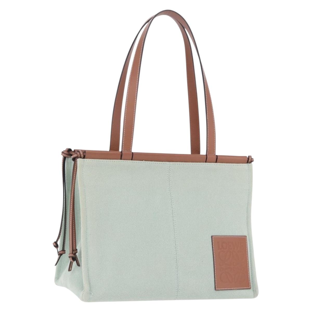 LOEWE Anagram Cushion Tote Bag Canvas Light Green Auth ka6118A