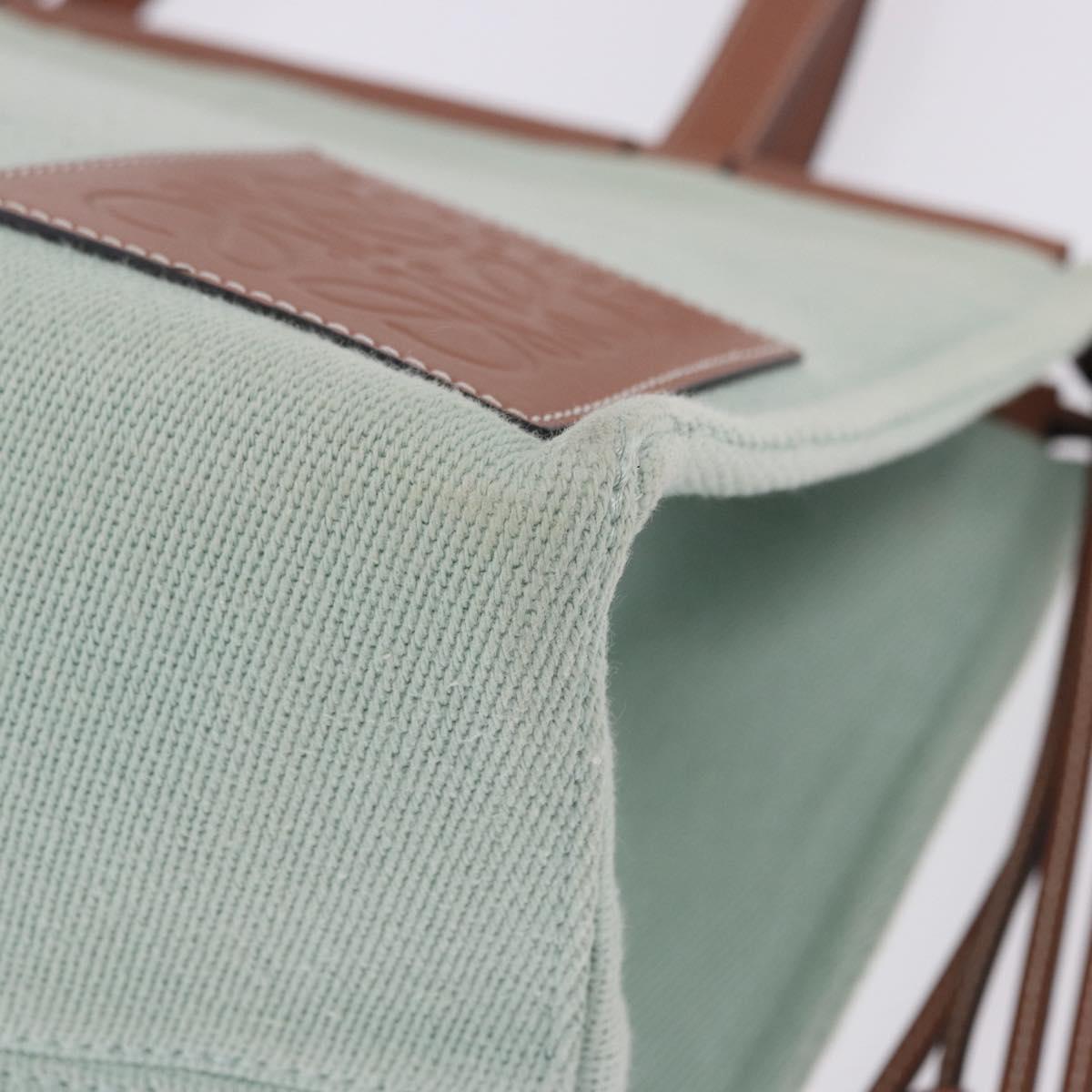 LOEWE Anagram Cushion Tote Bag Canvas Light Green Auth ka6118A