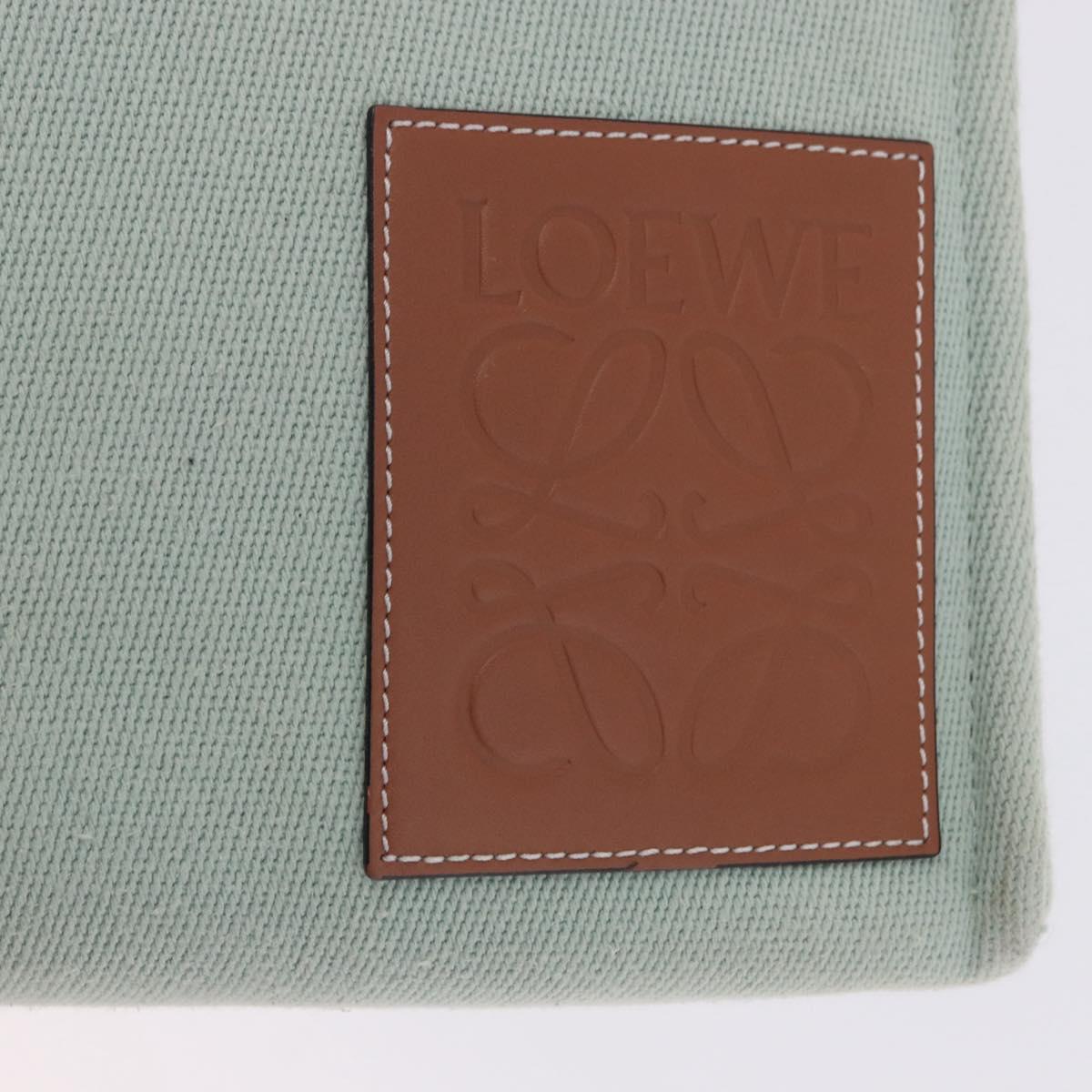 LOEWE Anagram Cushion Tote Bag Canvas Light Green Auth ka6118A