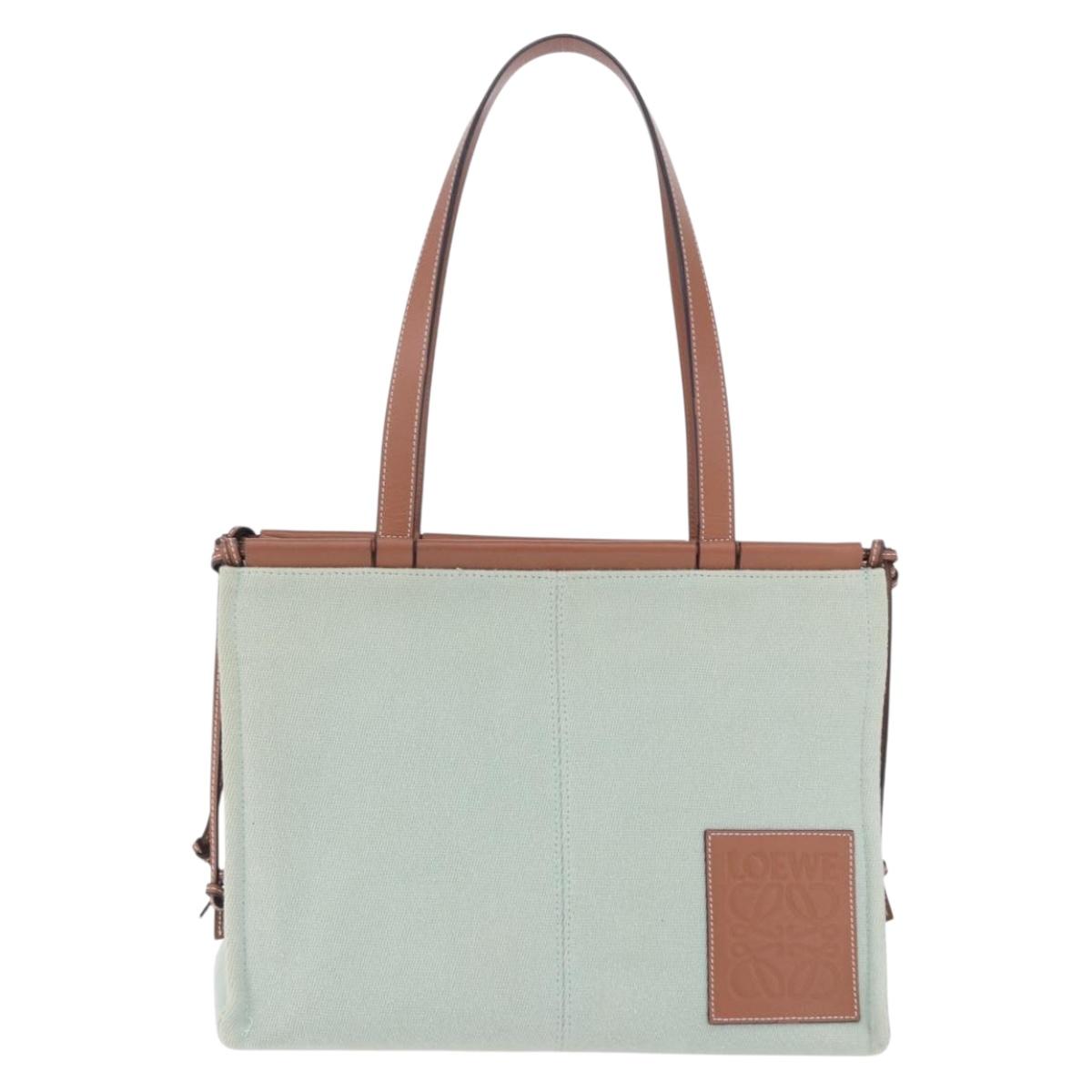 LOEWE Anagram Cushion Tote Bag Canvas Light Green Auth ka6118A