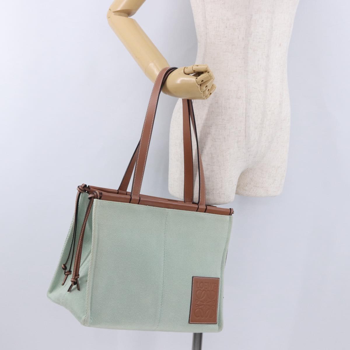 LOEWE Anagram Cushion Tote Bag Canvas Light Green Auth ka6118A