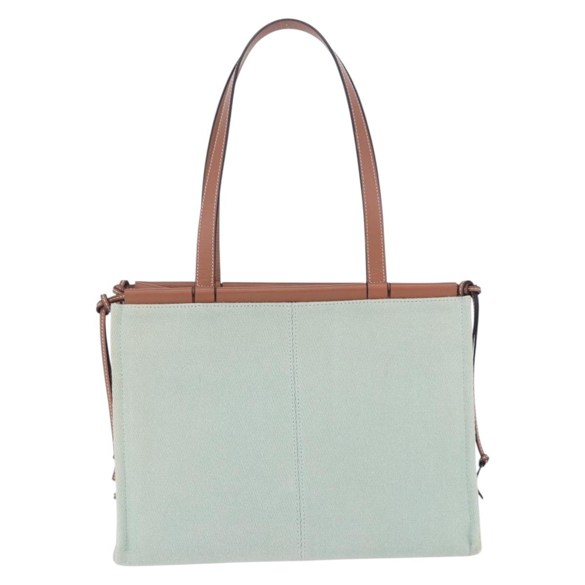 LOEWE Anagram Cushion Tote Bag Canvas Light Green Auth ka6118A