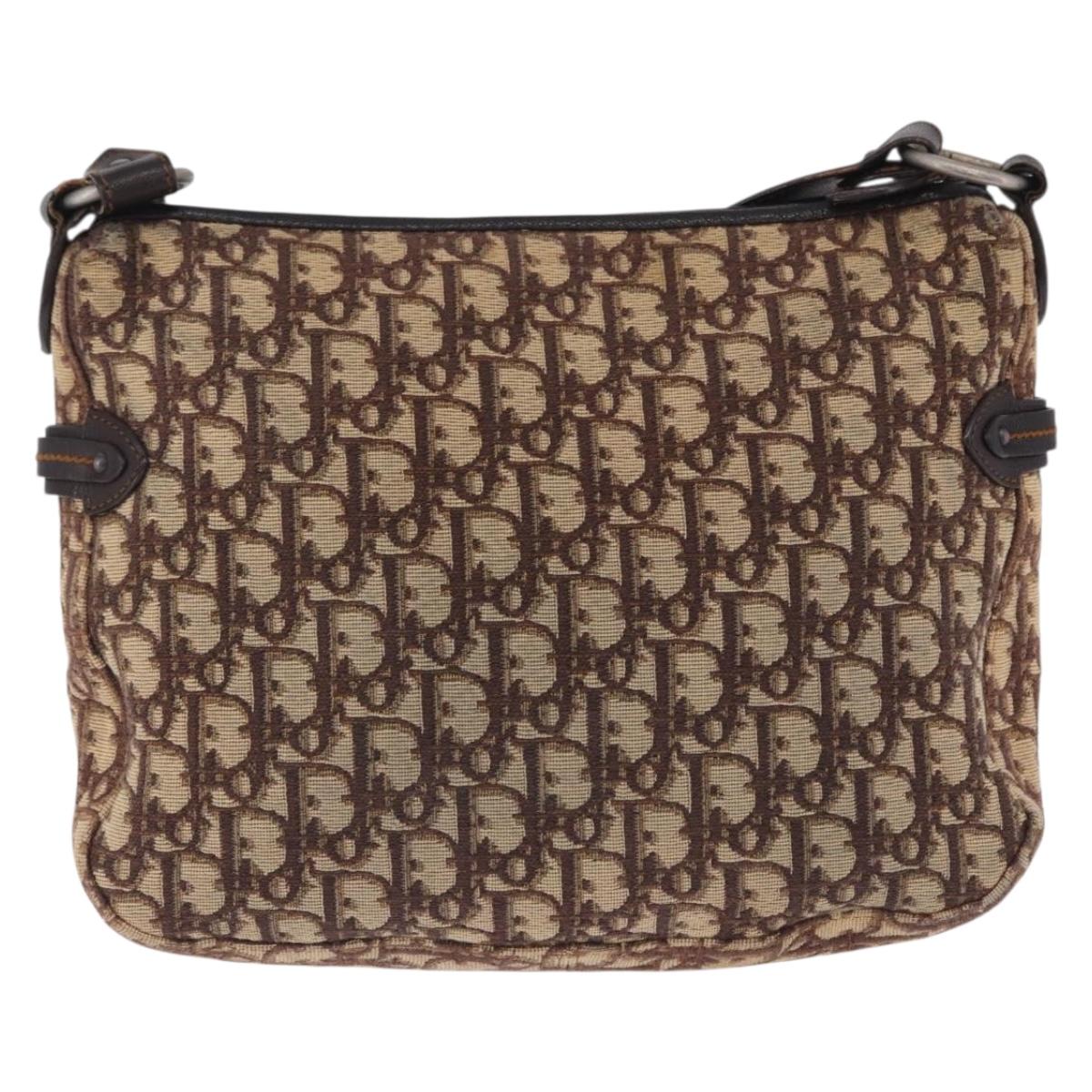 Christian Dior Trotter Canvas Shoulder Bag Beige Silver Auth ka6123A