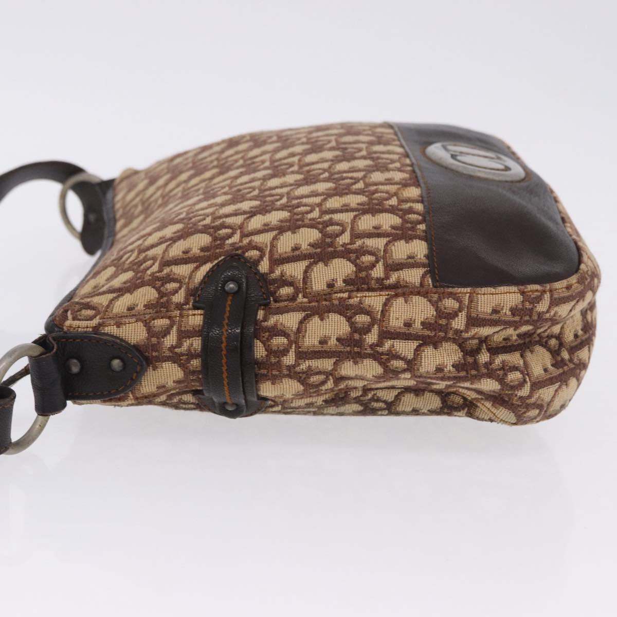 Christian Dior Trotter Canvas Shoulder Bag Beige Silver Auth ka6123A