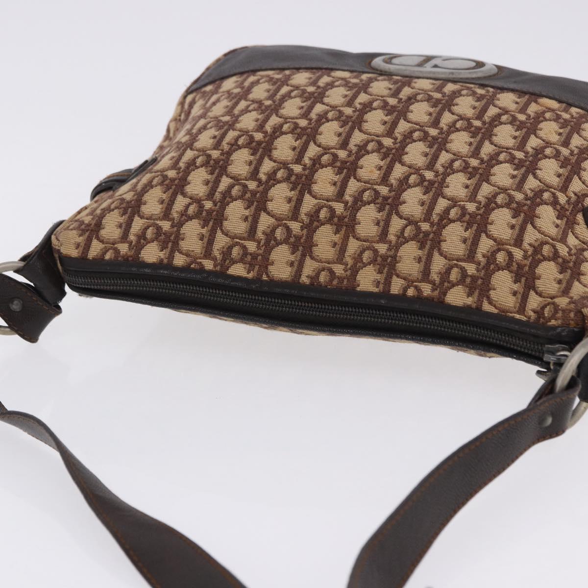 Christian Dior Trotter Canvas Shoulder Bag Beige Silver Auth ka6123A