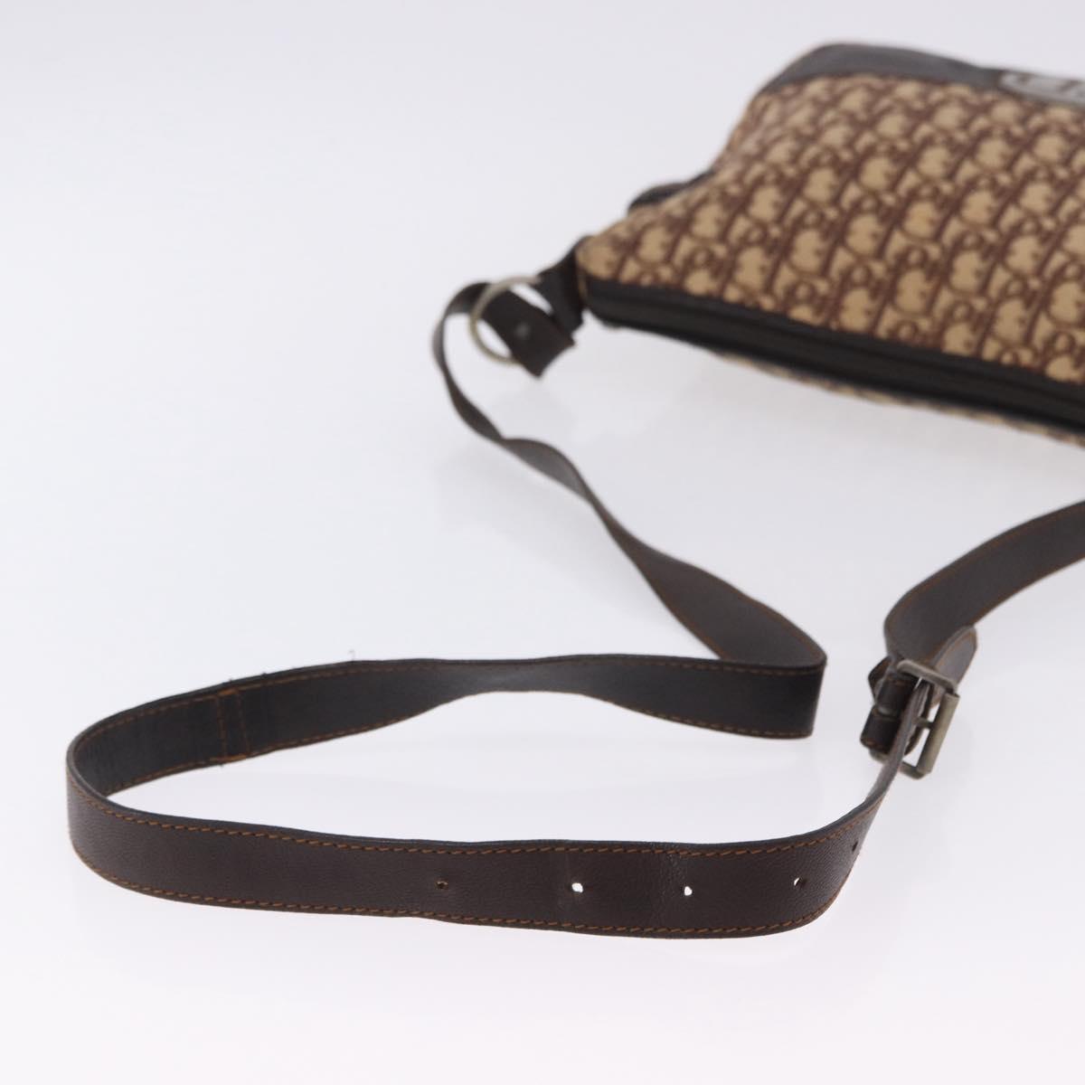 Christian Dior Trotter Canvas Shoulder Bag Beige Silver Auth ka6123A