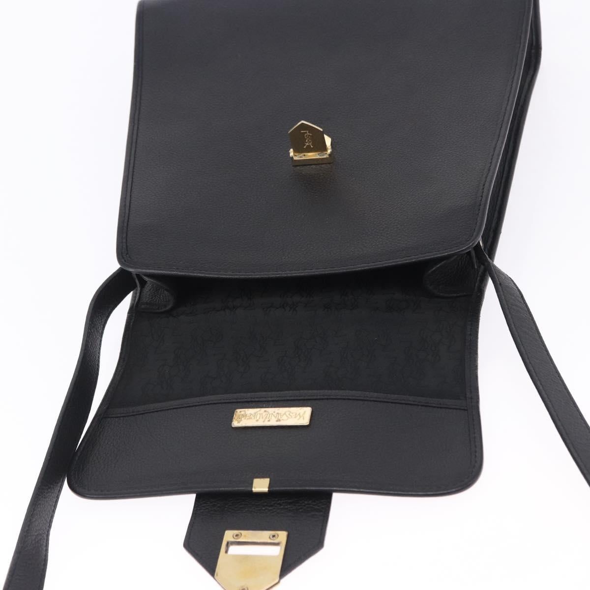 SAINT LAURENT Shoulder Bag Leather Black Gold Tone Auth ka6131