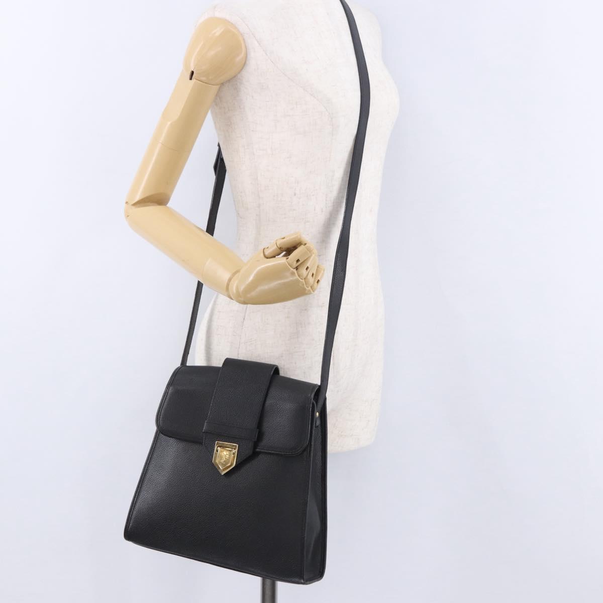 SAINT LAURENT Shoulder Bag Leather Black Gold Tone Auth ka6131