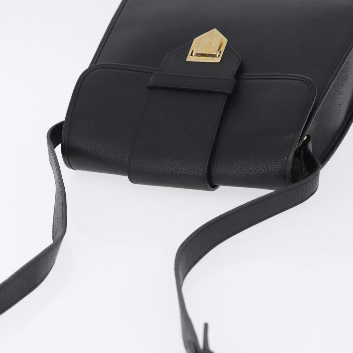 SAINT LAURENT Shoulder Bag Leather Black Gold Tone Auth ka6131