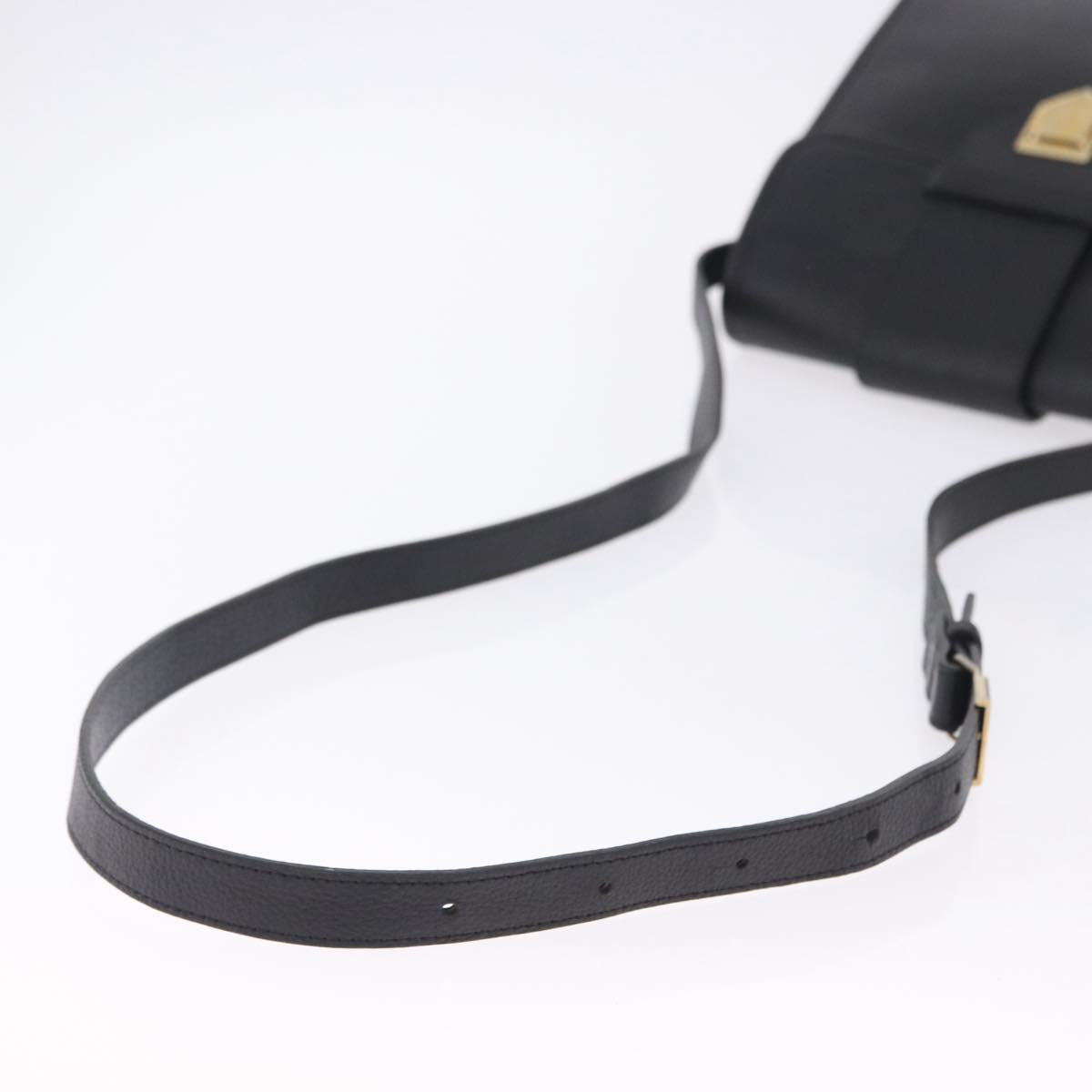 SAINT LAURENT Shoulder Bag Leather Black Gold Tone Auth ka6131