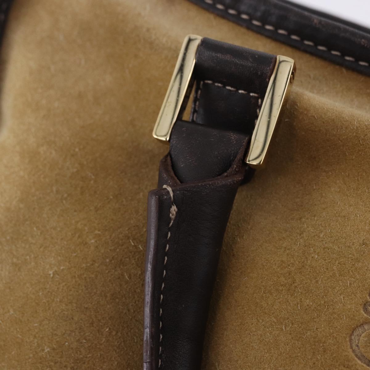 LOEWE Amazona 32 Hand Bag Suede Beige Gold Tone Auth ka6134