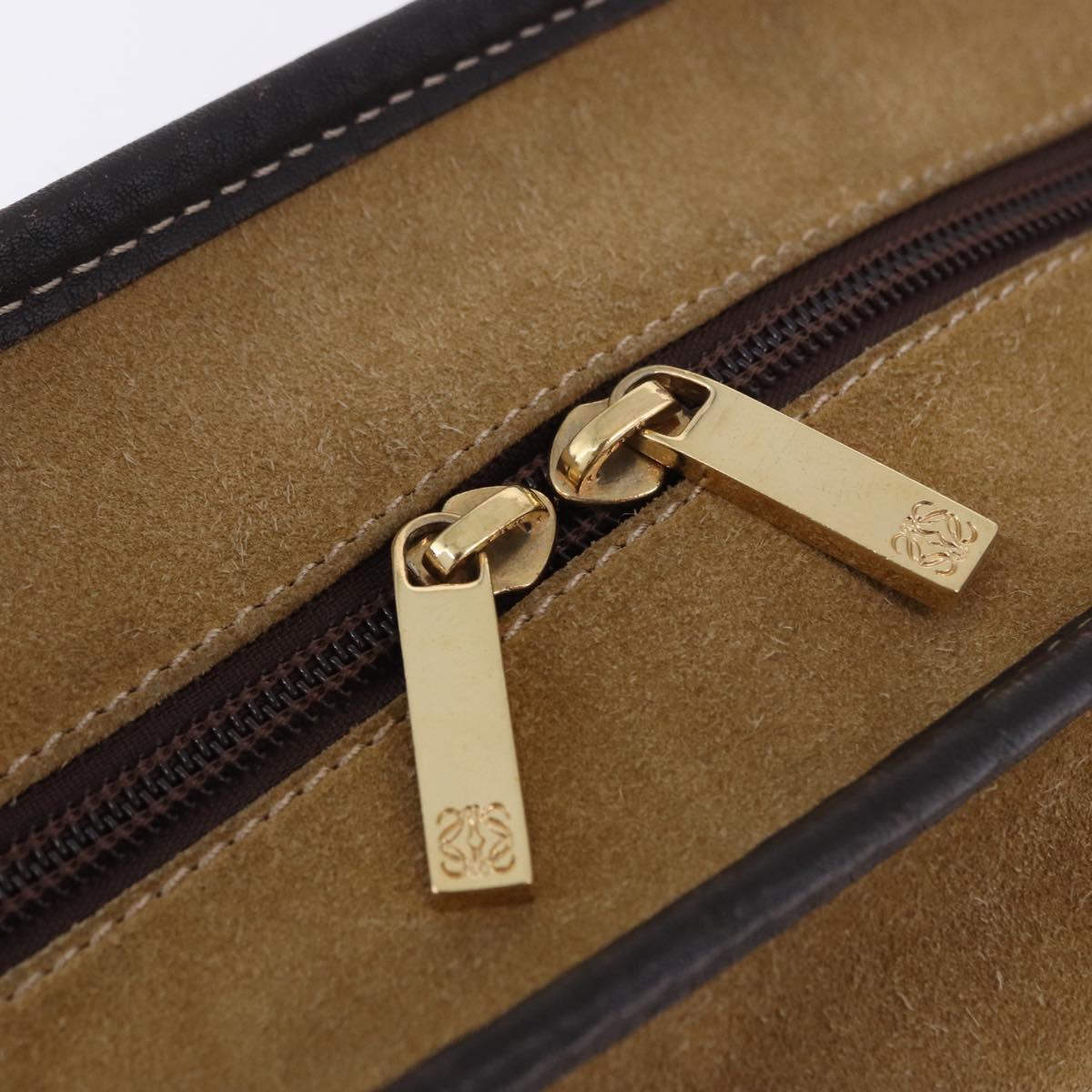 LOEWE Amazona 32 Hand Bag Suede Beige Gold Tone Auth ka6134