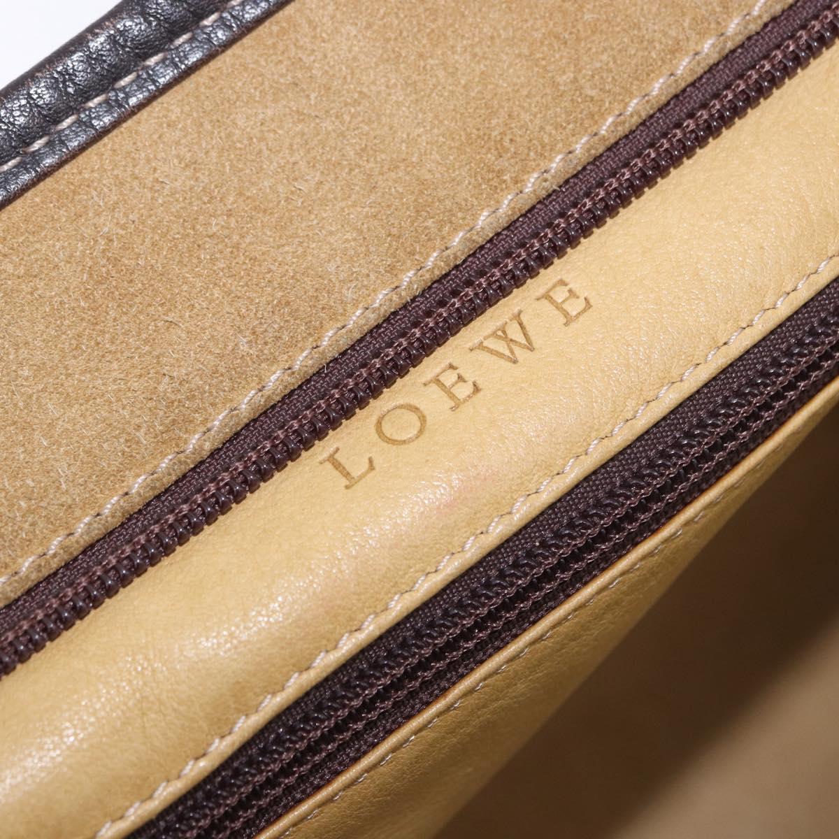 LOEWE Amazona 32 Hand Bag Suede Beige Gold Tone Auth ka6134