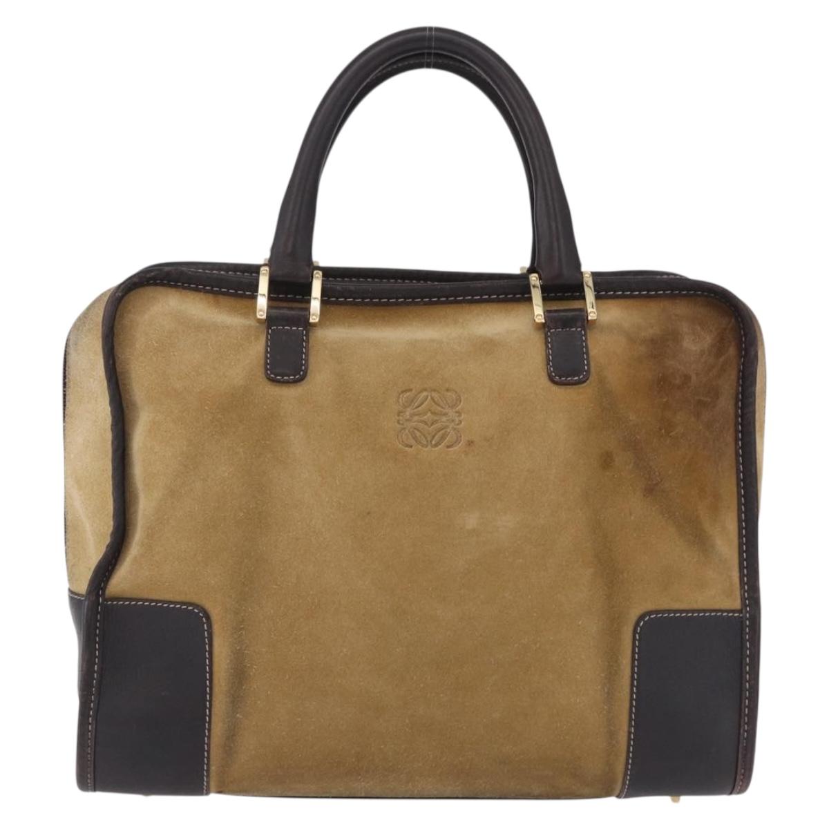 LOEWE Amazona 32 Hand Bag Suede Beige Gold Tone Auth ka6134
