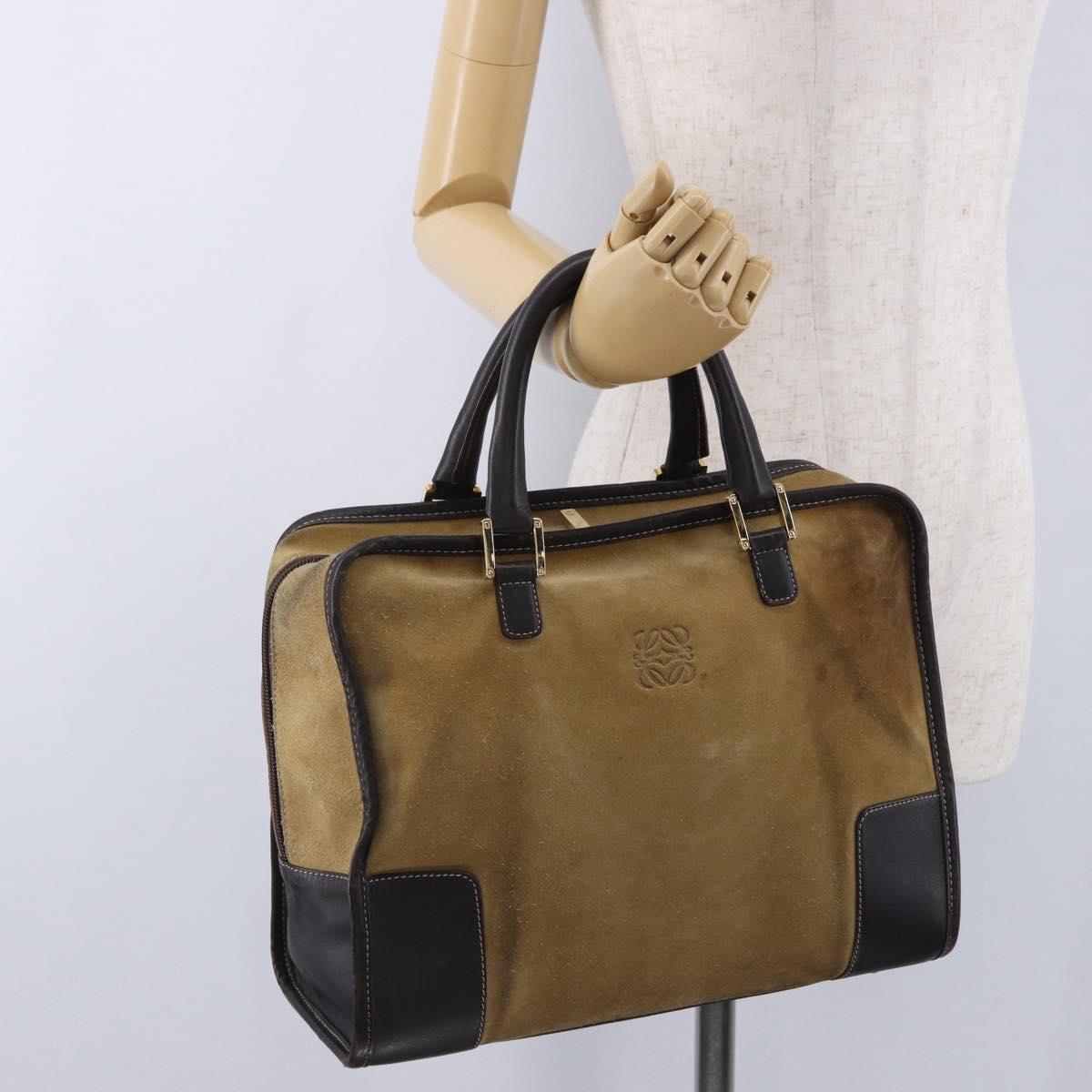LOEWE Amazona 32 Hand Bag Suede Beige Gold Tone Auth ka6134