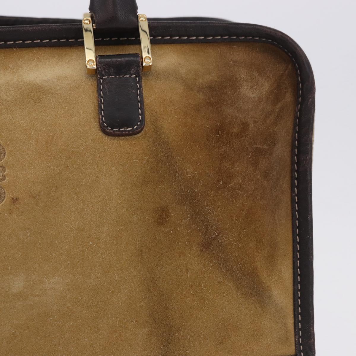 LOEWE Amazona 32 Hand Bag Suede Beige Gold Tone Auth ka6134