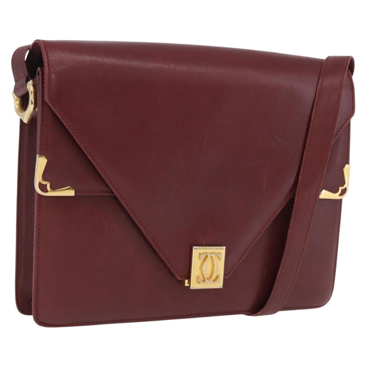 CARTIER Must Line Shoulder Bag Leather Bordeaux Gold Tone Auth ka6136