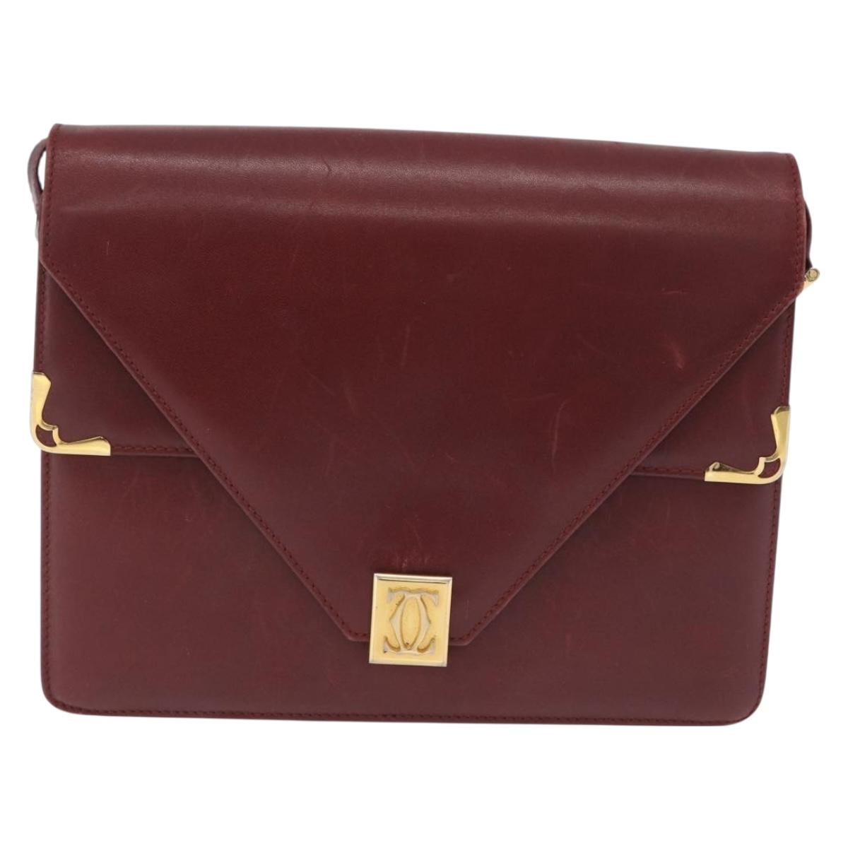 CARTIER Must Line Shoulder Bag Leather Bordeaux Gold Tone Auth ka6136