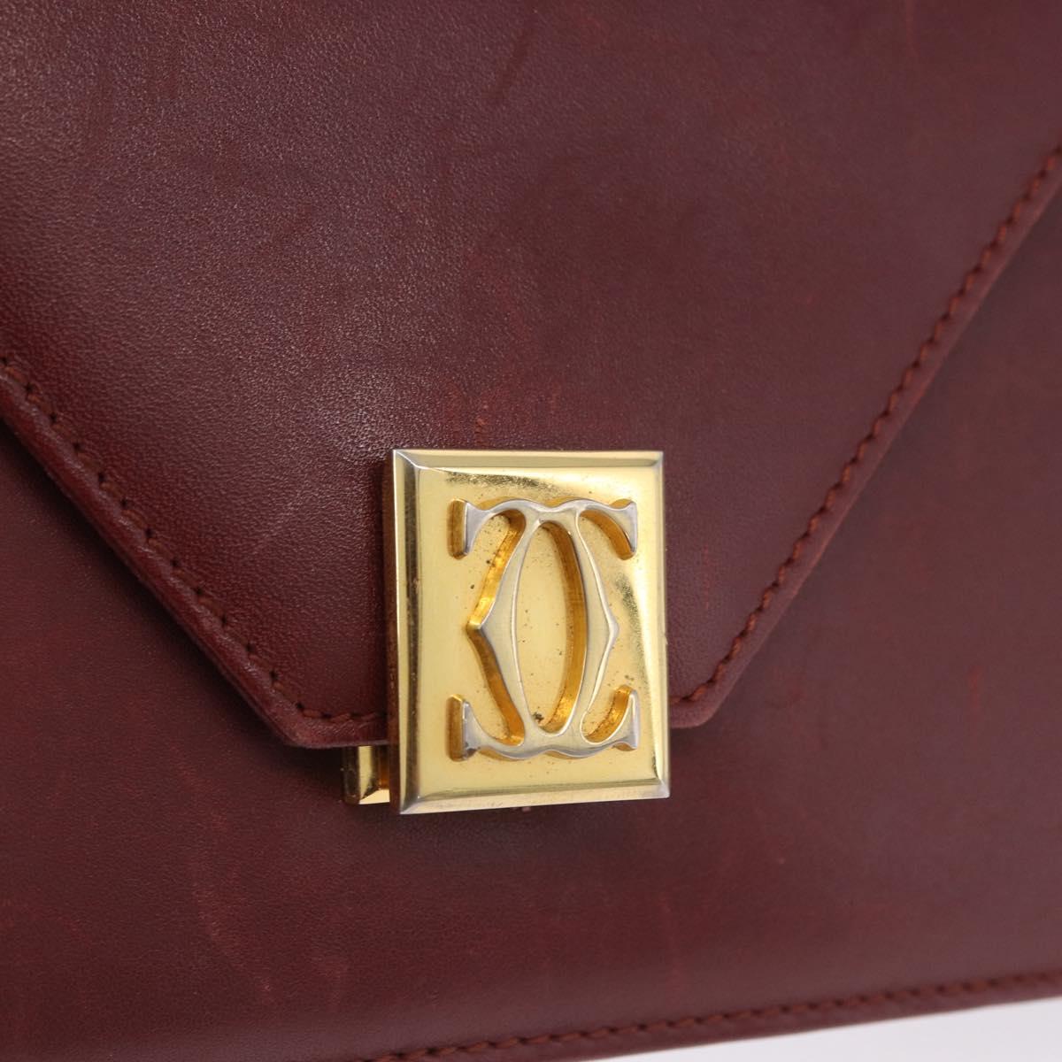 CARTIER Must Line Shoulder Bag Leather Bordeaux Gold Tone Auth ka6136