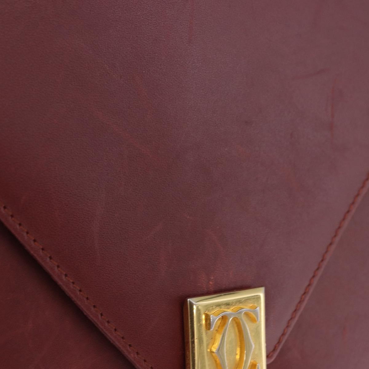 CARTIER Must Line Shoulder Bag Leather Bordeaux Gold Tone Auth ka6136
