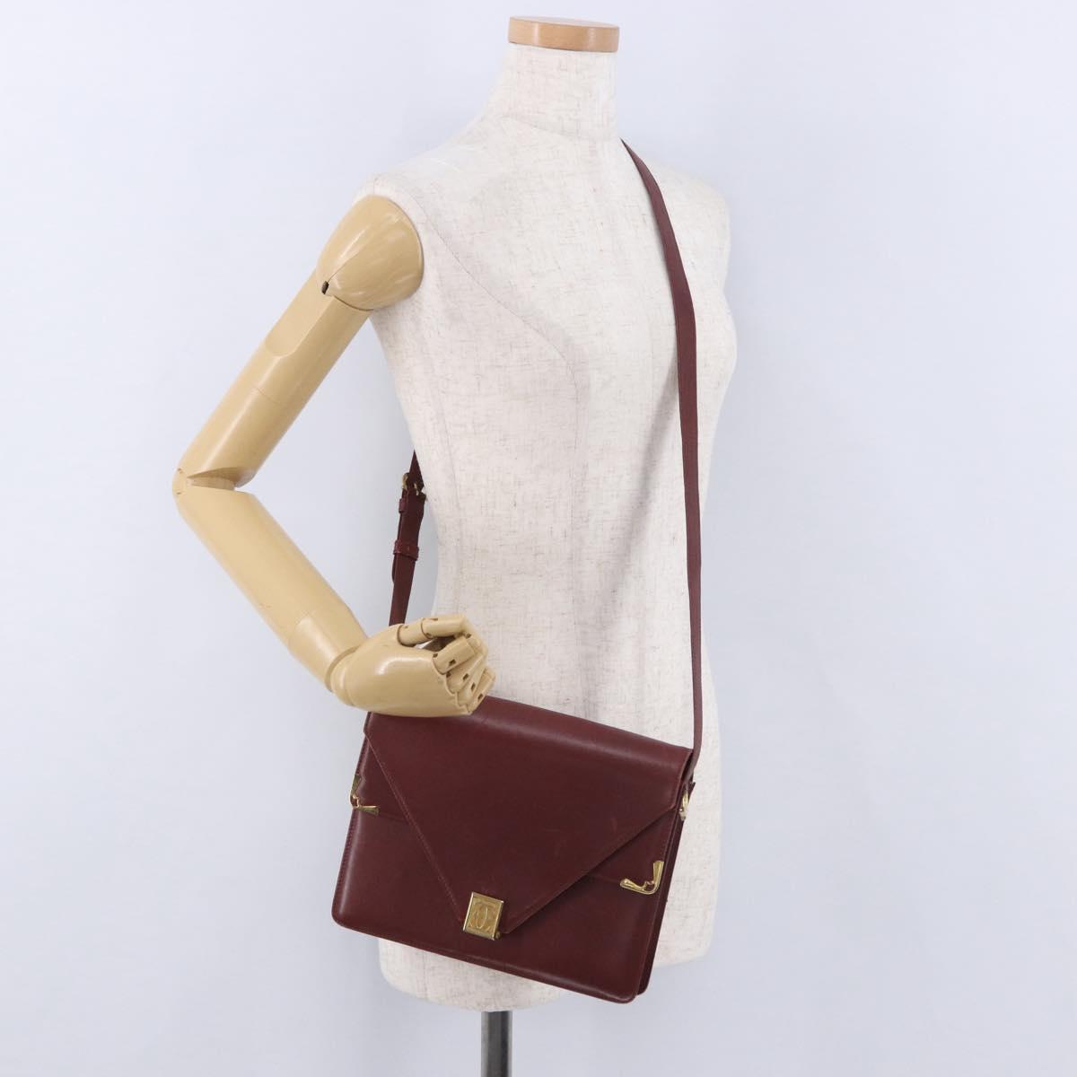 CARTIER Must Line Shoulder Bag Leather Bordeaux Gold Tone Auth ka6136
