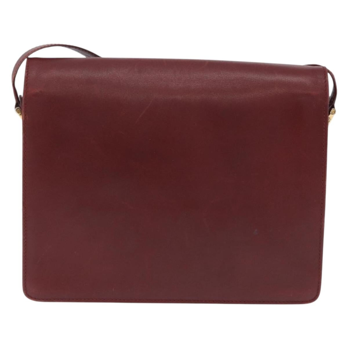 CARTIER Must Line Shoulder Bag Leather Bordeaux Gold Tone Auth ka6136