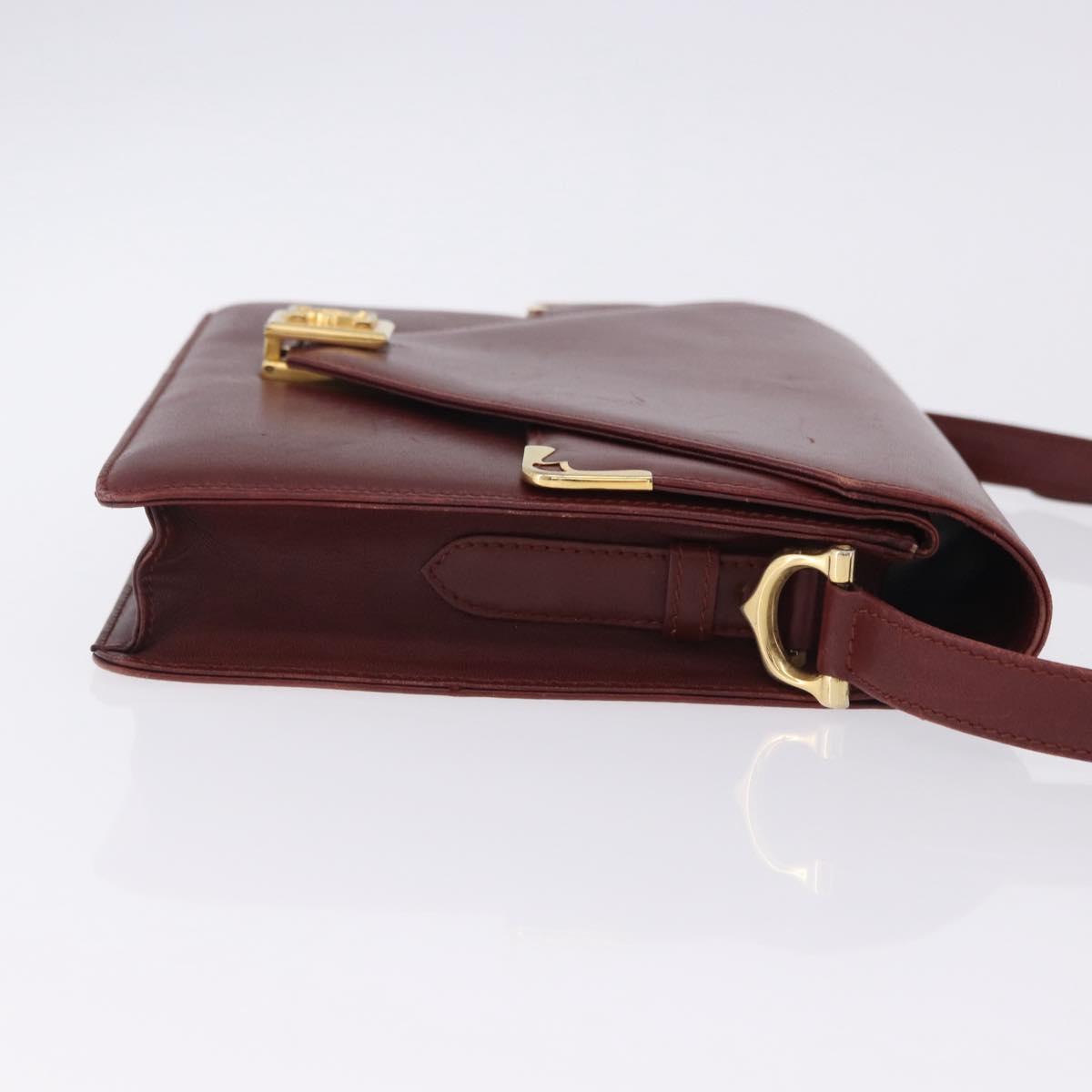CARTIER Must Line Shoulder Bag Leather Bordeaux Gold Tone Auth ka6136