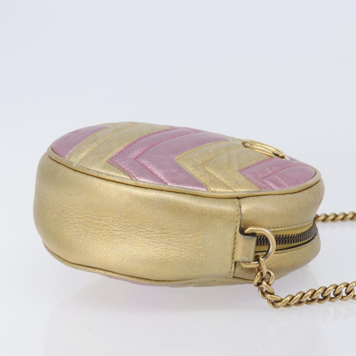 GUCCI GG Marmont Chain Shoulder Bag Leather Gold Pink 550154 Auth ka6138A