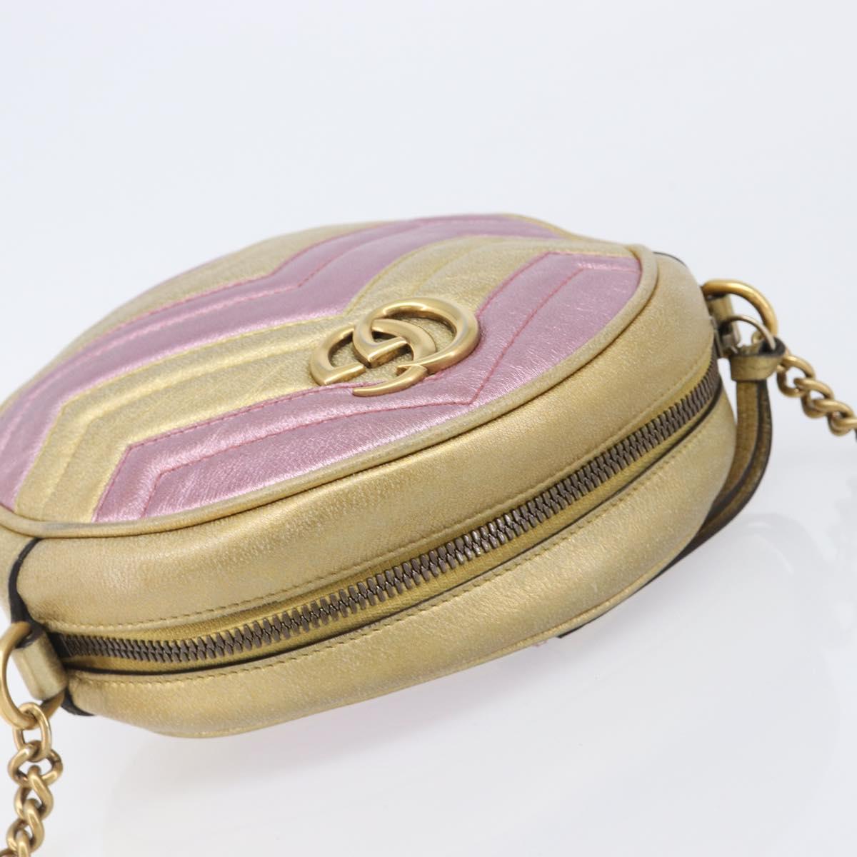 GUCCI GG Marmont Chain Shoulder Bag Leather Gold Pink 550154 Auth ka6138A