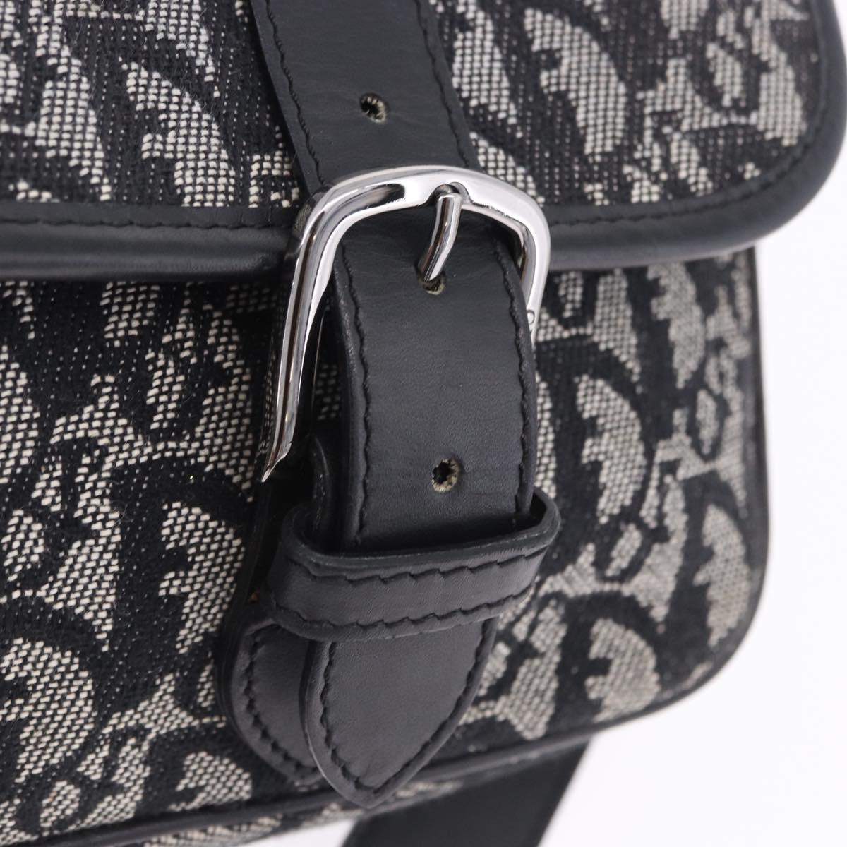 Christian Dior Trotter Canvas Shoulder Bag Black Silver Auth ka6139V