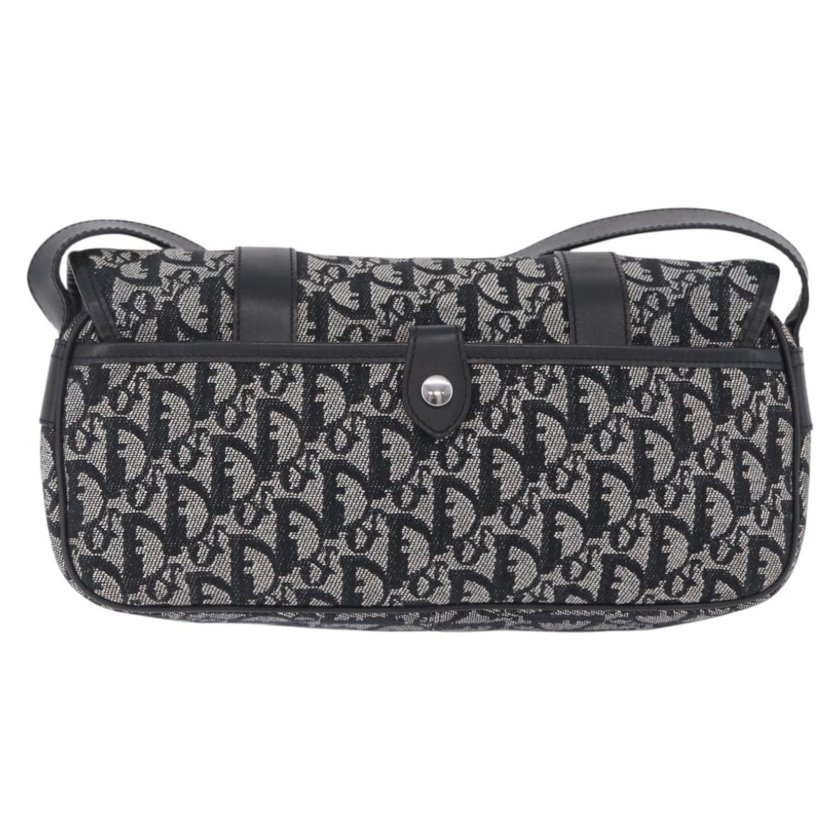 Christian Dior Trotter Canvas Shoulder Bag Black Silver Auth ka6139V