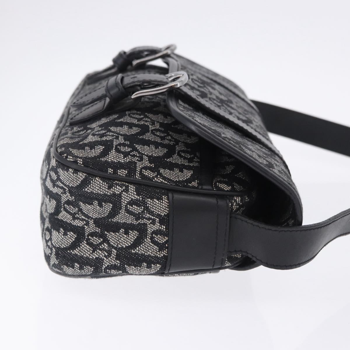 Christian Dior Trotter Canvas Shoulder Bag Black Silver Auth ka6139V