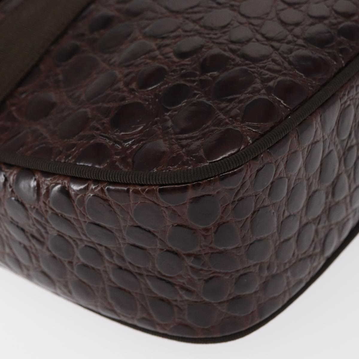 Salvatore Ferragamo Vala Shoulder Bag Embossed Leather Brown Gold Auth ka614