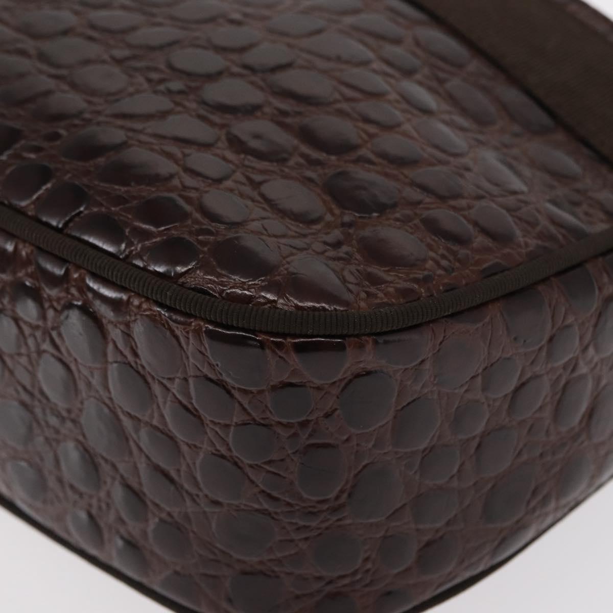 Salvatore Ferragamo Vala Shoulder Bag Embossed Leather Brown Gold Auth ka614