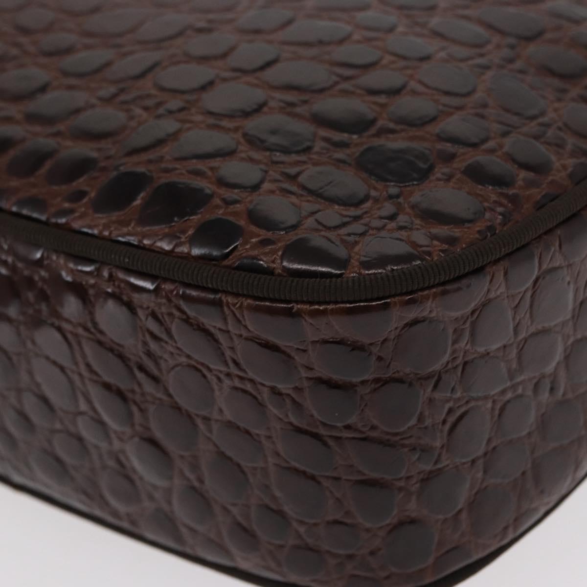 Salvatore Ferragamo Vala Shoulder Bag Embossed Leather Brown Gold Auth ka614