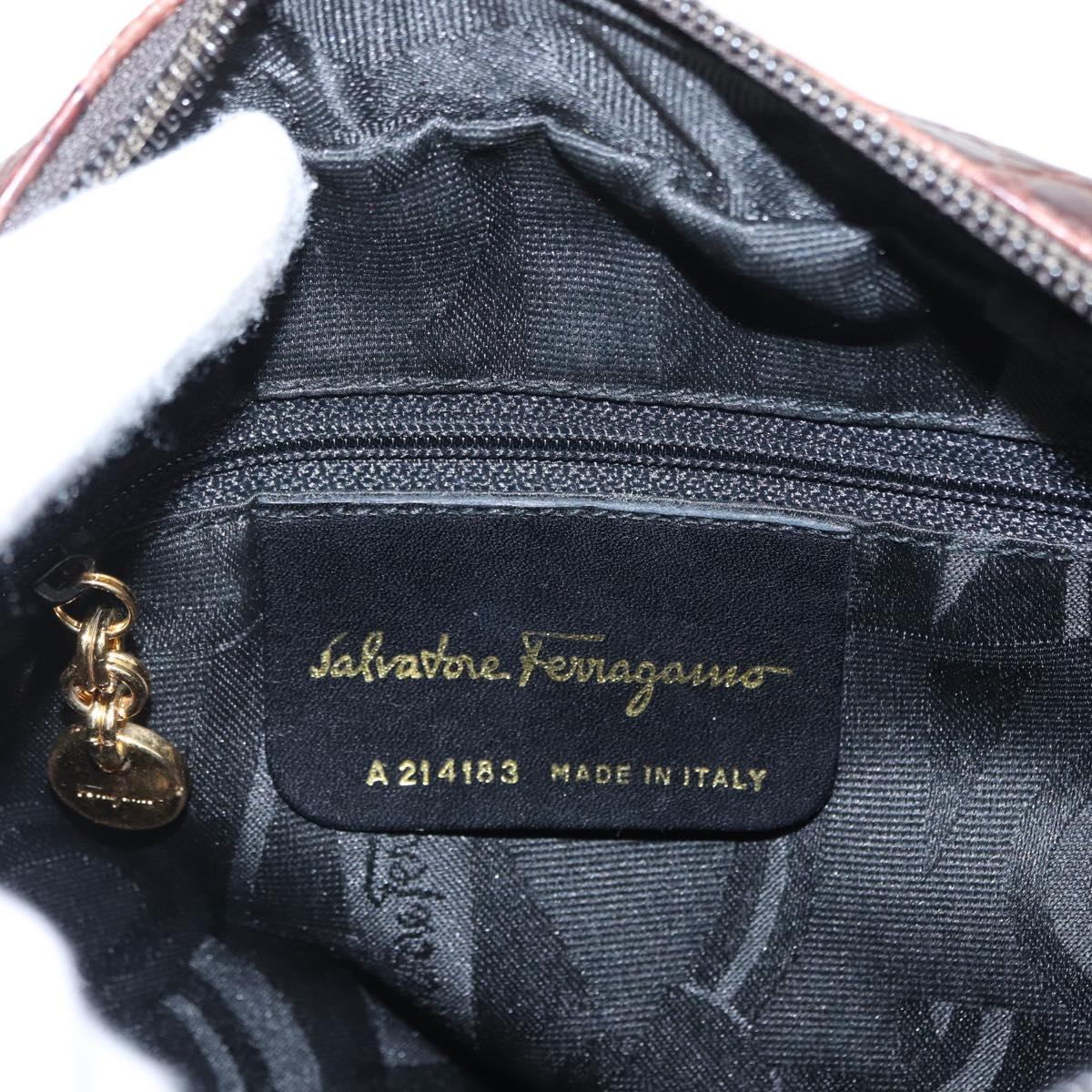 Salvatore Ferragamo Vala Shoulder Bag Embossed Leather Brown Gold Auth ka614