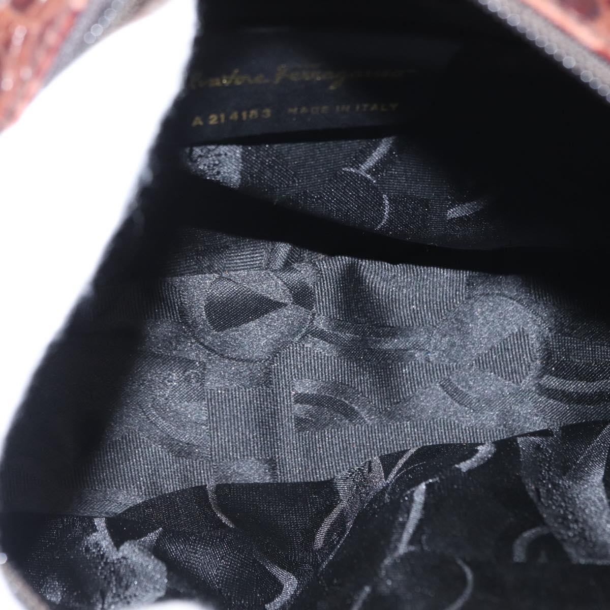 Salvatore Ferragamo Vala Shoulder Bag Embossed Leather Brown Gold Auth ka614